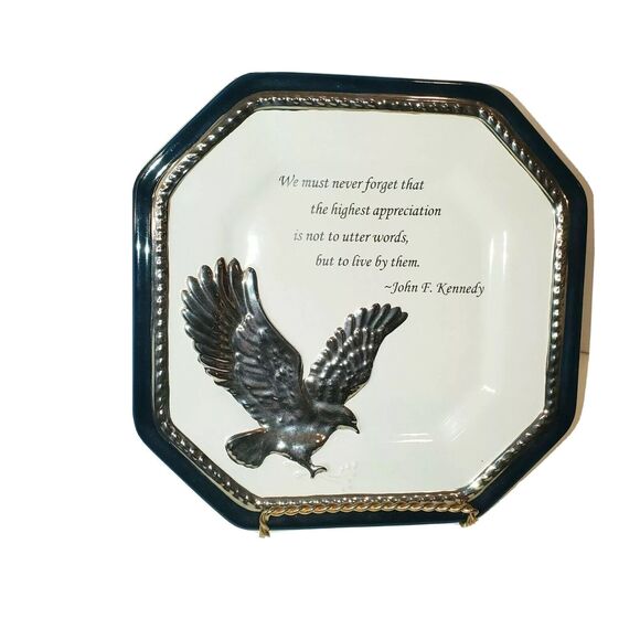 John F Kennedy Plate Ceramic American Heritage Commemorative Quote - Picture 1 of 5